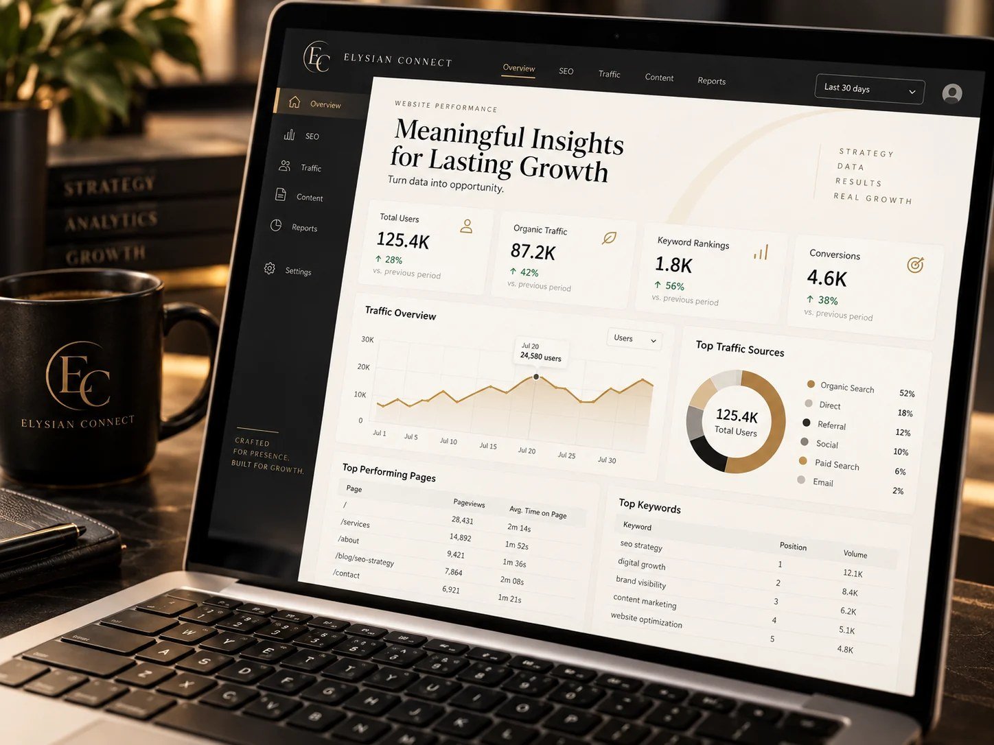 Elysian Connect analytics and SEO performance dashboard